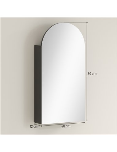 HOMCOM Arched Bathroom Mirror Cabinet with Adjustable Glass Shelves - Black