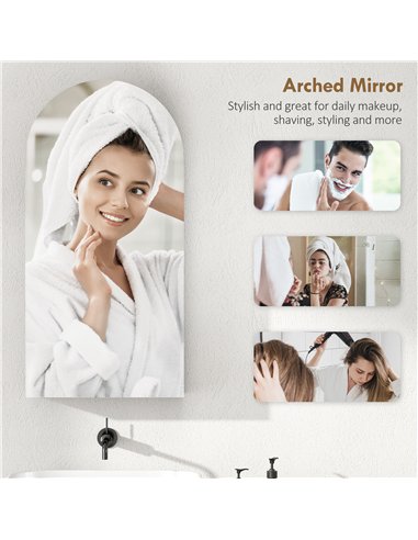 HOMCOM Arched Bathroom Mirror Cabinet with Adjustable Glass Shelves - Black