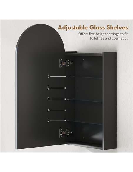 HOMCOM Arched Bathroom Mirror Cabinet with Adjustable Glass Shelves - Black - pic 171865 | FastDaddyshop