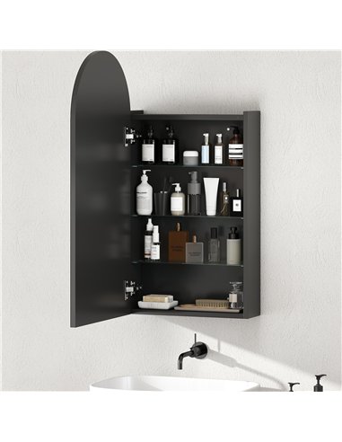 HOMCOM Arched Bathroom Mirror Cabinet with Adjustable Glass Shelves - Black