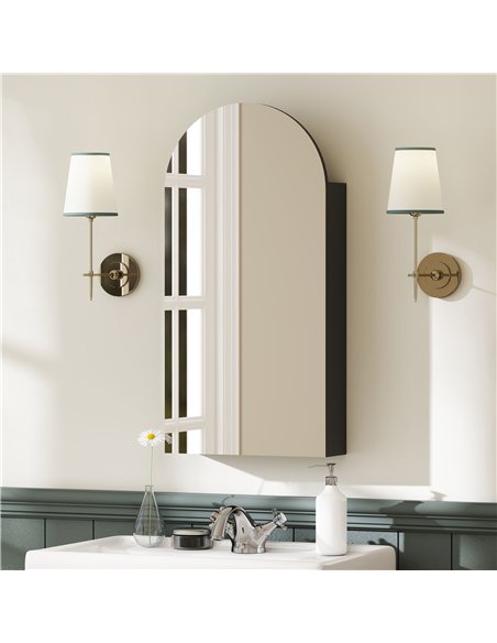 HOMCOM Arched Bathroom Mirror Cabinet with Adjustable Glass Shelves - Black - pic 171868 | FastDaddyshop