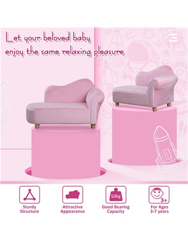 HOMCOM Children Kids Velvet Chaise Lounge Sofa Day Bed Couch Seat Pink