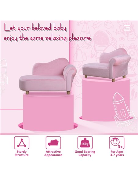 HOMCOM Children Kids Velvet Chaise Lounge Sofa Day Bed Couch Seat Pink - pic 17188 | FastDaddyshop