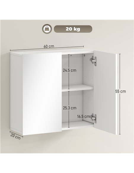 HOMCOM Double-Door Bathroom Mirror Cabinet - White - pic 171881 | FastDaddyshop