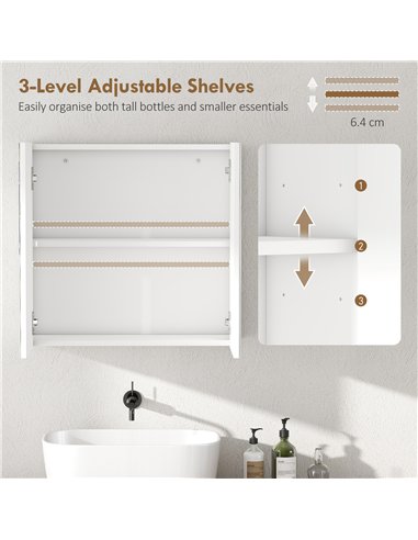 HOMCOM Double-Door Bathroom Mirror Cabinet - White