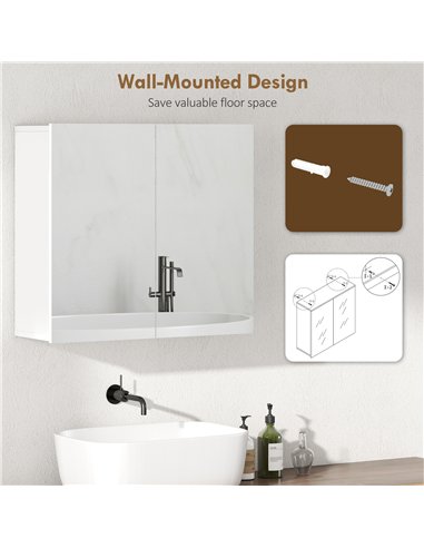 HOMCOM Double-Door Bathroom Mirror Cabinet - White