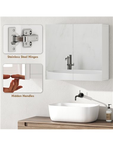 HOMCOM Double-Door Bathroom Mirror Cabinet - White