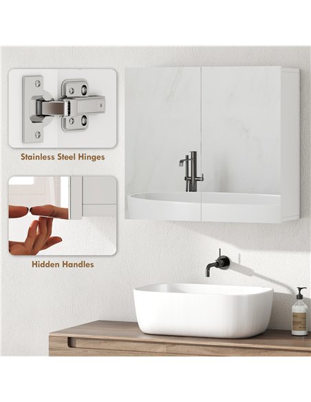 HOMCOM Double-Door Bathroom Mirror Cabinet - White - pic 171886 | FastDaddyshop