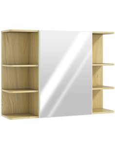 HOMCOM Bathroom Mirror Cabinet with Open Storage Shelves - Natural Wood Finish