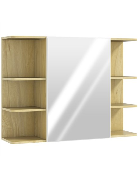 HOMCOM Bathroom Mirror Cabinet with Open Storage Shelves - Natural Wood Finish - pic 171888 | FastDaddyshop