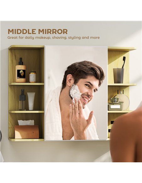 HOMCOM Bathroom Mirror Cabinet with Open Storage Shelves - Natural Wood Finish - pic 171891 | FastDaddyshop