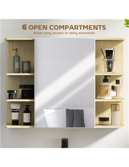 HOMCOM Bathroom Mirror Cabinet with Open Storage Shelves - Natural Wood Finish - pic 171892 | FastDaddyshop