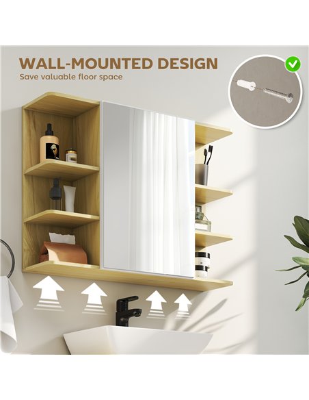 HOMCOM Bathroom Mirror Cabinet with Open Storage Shelves - Natural Wood Finish - pic 171893 | FastDaddyshop