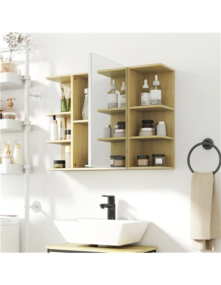 HOMCOM Bathroom Mirror Cabinet with Open Storage Shelves - Natural Wood Finish - pic 171895 | FastDaddyshop