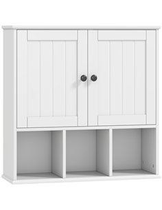 HOMCOM Farmhouse Bathroom Wall Cabinet, Wall Mounted Medicine Cabinet with Adjustable Shelf, Open Compartments, White