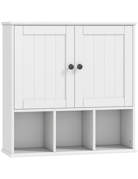 HOMCOM Farmhouse Bathroom Wall Cabinet, Wall Mounted Medicine Cabinet with Adjustable Shelf, Open Compartments, White - pic 171897 | FastDaddyshop