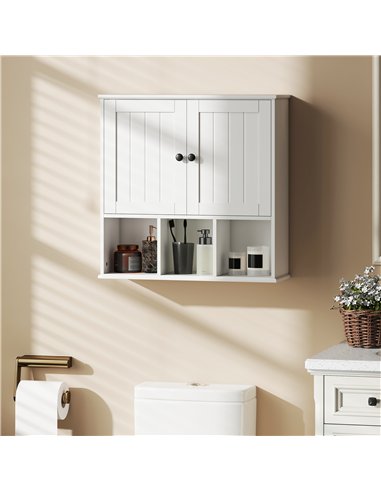 HOMCOM Farmhouse Bathroom Wall Cabinet, Wall Mounted Medicine Cabinet with Adjustable Shelf, Open Compartments, White
