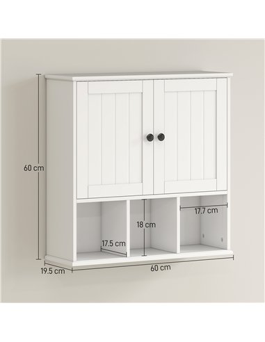 HOMCOM Farmhouse Bathroom Wall Cabinet, Wall Mounted Medicine Cabinet with Adjustable Shelf, Open Compartments, White