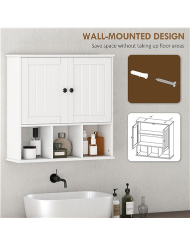 HOMCOM Farmhouse Bathroom Wall Cabinet, Wall Mounted Medicine Cabinet with Adjustable Shelf, Open Compartments, White