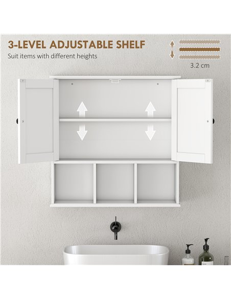 HOMCOM Farmhouse Bathroom Wall Cabinet, Wall Mounted Medicine Cabinet with Adjustable Shelf, Open Compartments, White - pic 171902 | FastDaddyshop