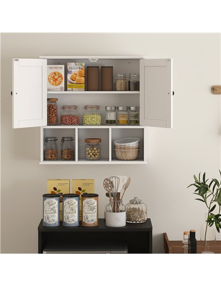 HOMCOM Farmhouse Bathroom Wall Cabinet, Wall Mounted Medicine Cabinet with Adjustable Shelf, Open Compartments, White - pic 171904 | FastDaddyshop