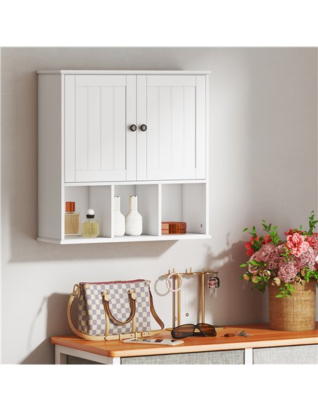 HOMCOM Farmhouse Bathroom Wall Cabinet, Wall Mounted Medicine Cabinet with Adjustable Shelf, Open Compartments, White - pic 171905 | FastDaddyshop