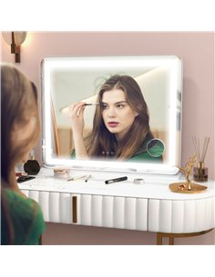 HOMCOM Vanity Mirror with Lights, Large 80x62 cm Lighted Makeup Mirror with 3 Colour, 10X Magnifying, USB Charging Port, Touch S 2