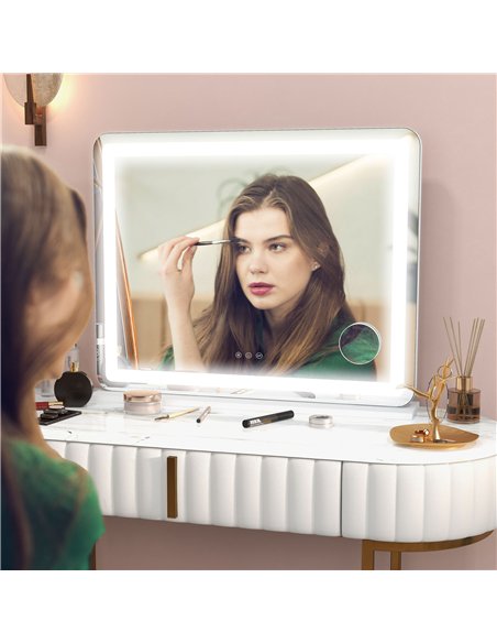 HOMCOM Vanity Mirror with Lights, Large 80x62 cm Lighted Makeup Mirror with 3 Colour, 10X Magnifying, USB Charging Port, Touch S - pic 171907 | FastDaddyshop