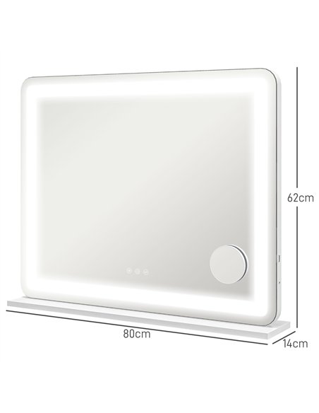 HOMCOM Vanity Mirror with Lights, Large 80x62 cm Lighted Makeup Mirror with 3 Colour, 10X Magnifying, USB Charging Port, Touch S - pic 171908 | FastDaddyshop