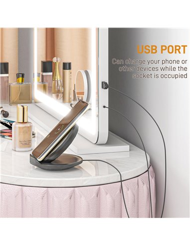HOMCOM Vanity Mirror with Lights, Large 80x62 cm Lighted Makeup Mirror with 3 Colour, 10X Magnifying, USB Charging Port, Touch S