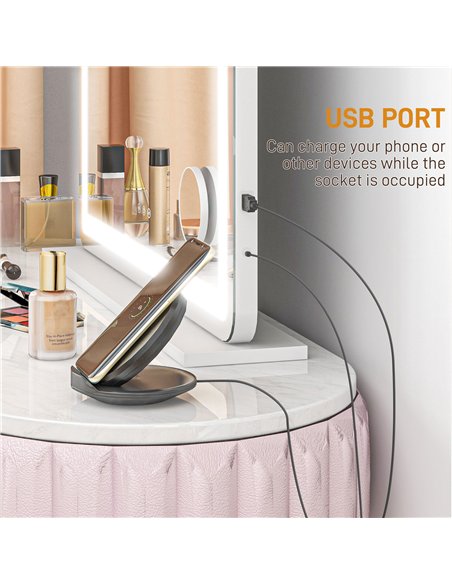 HOMCOM Vanity Mirror with Lights, Large 80x62 cm Lighted Makeup Mirror with 3 Colour, 10X Magnifying, USB Charging Port, Touch S - pic 171909 | FastDaddyshop