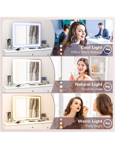 HOMCOM Vanity Mirror with Lights, Large 80x62 cm Lighted Makeup Mirror with 3 Colour, 10X Magnifying, USB Charging Port, Touch S