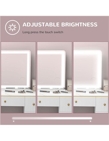 HOMCOM Vanity Mirror with Lights, Large 80x62 cm Lighted Makeup Mirror with 3 Colour, 10X Magnifying, USB Charging Port, Touch S