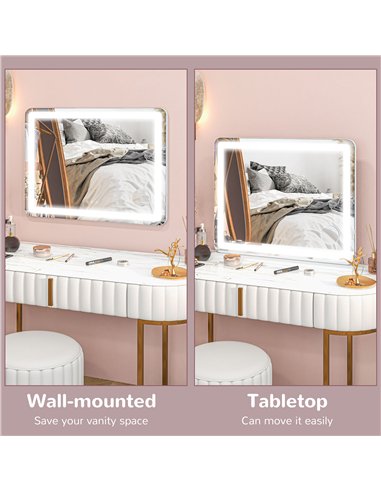 HOMCOM Vanity Mirror with Lights, Large 80x62 cm Lighted Makeup Mirror with 3 Colour, 10X Magnifying, USB Charging Port, Touch S