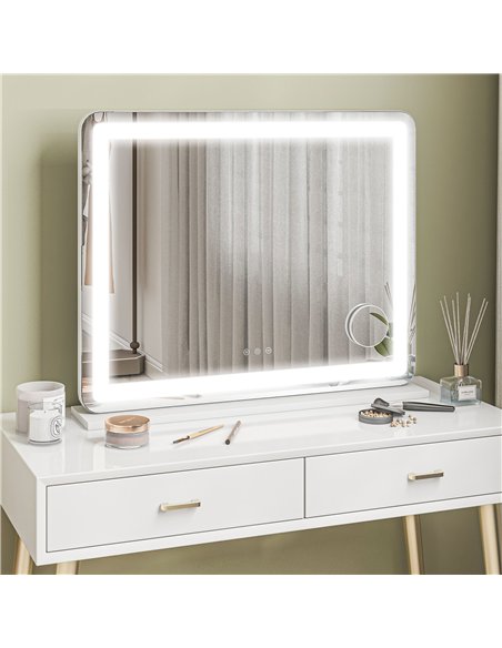 HOMCOM Vanity Mirror with Lights, Large 80x62 cm Lighted Makeup Mirror with 3 Colour, 10X Magnifying, USB Charging Port, Touch S - pic 171914 | FastDaddyshop