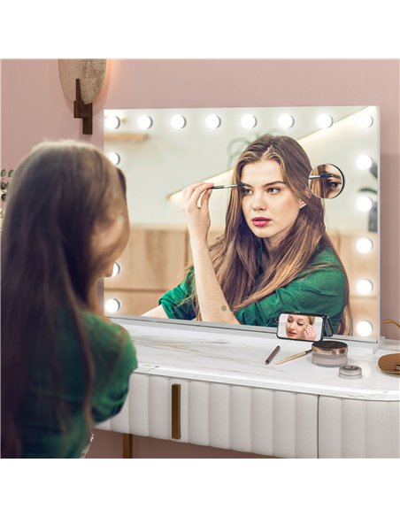 HOMCOM Hollywood Vanity Mirror with Lights, Large 80x62 cm Lighted Makeup Mirror with 3 Colour, 18 LED Bulbs, 10X Magnifying, US - pic 171916 | FastDaddyshop