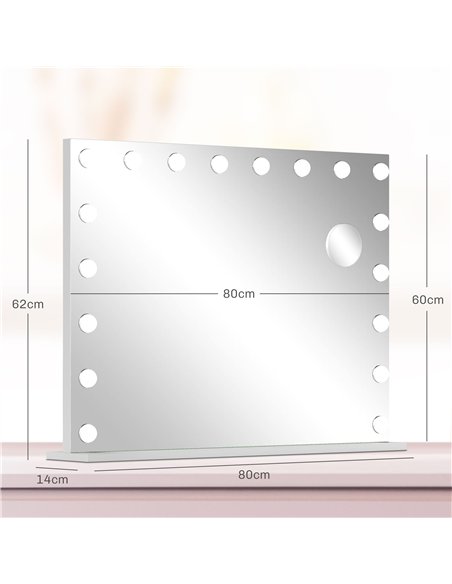 HOMCOM Hollywood Vanity Mirror with Lights, Large 80x62 cm Lighted Makeup Mirror with 3 Colour, 18 LED Bulbs, 10X Magnifying, US - pic 171917 | FastDaddyshop