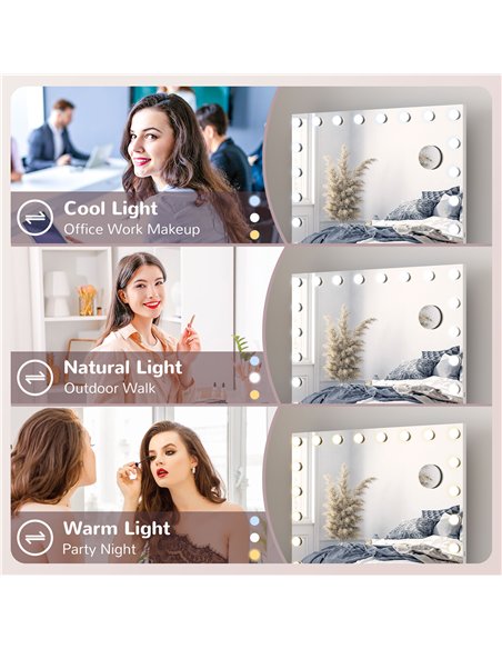 HOMCOM Hollywood Vanity Mirror with Lights, Large 80x62 cm Lighted Makeup Mirror with 3 Colour, 18 LED Bulbs, 10X Magnifying, US - pic 171919 | FastDaddyshop