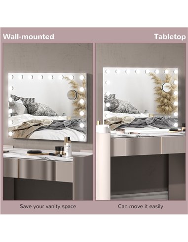 HOMCOM Hollywood Vanity Mirror with Lights, Large 80x62 cm Lighted Makeup Mirror with 3 Colour, 18 LED Bulbs, 10X Magnifying, US
