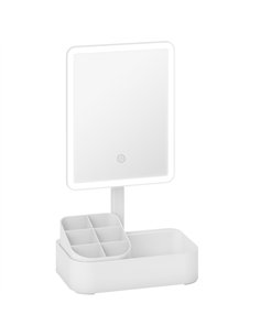 HOMCOM Makeup Mirror with Lights, Rechargeable Vanity Mirror w/ Touch Screen, 2 Lighting Modes and 180° Rotation, White