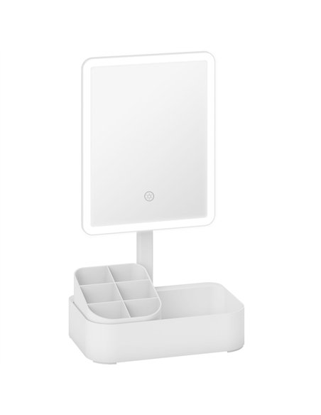 HOMCOM Makeup Mirror with Lights, Rechargeable Vanity Mirror w/ Touch Screen, 2 Lighting Modes and 180° Rotation, White - pic 171924 | FastDaddyshop