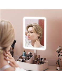 HOMCOM Makeup Mirror with Lights, Rechargeable Vanity Mirror w/ Touch Screen, 2 Lighting Modes and 180° Rotation, White 2