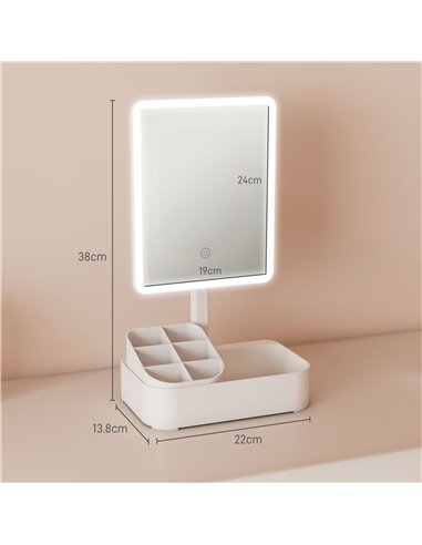 HOMCOM Makeup Mirror with Lights, Rechargeable Vanity Mirror w/ Touch Screen, 2 Lighting Modes and 180° Rotation, White
