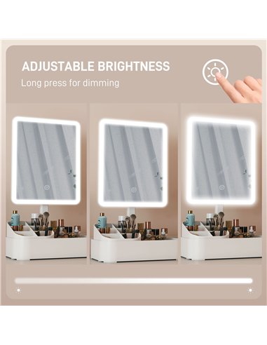 HOMCOM Makeup Mirror with Lights, Rechargeable Vanity Mirror w/ Touch Screen, 2 Lighting Modes and 180° Rotation, White