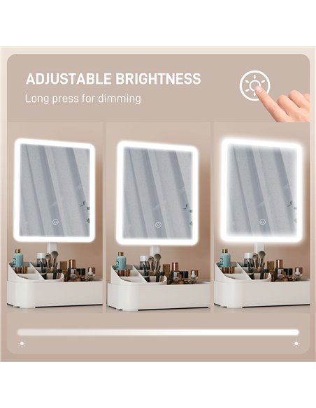 HOMCOM Makeup Mirror with Lights, Rechargeable Vanity Mirror w/ Touch Screen, 2 Lighting Modes and 180° Rotation, White - pic 171928 | FastDaddyshop
