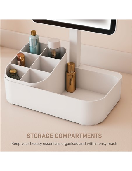 HOMCOM Makeup Mirror with Lights, Rechargeable Vanity Mirror w/ Touch Screen, 2 Lighting Modes and 180° Rotation, White - pic 171931 | FastDaddyshop