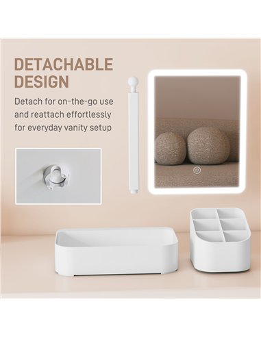HOMCOM Makeup Mirror with Lights, Rechargeable Vanity Mirror w/ Touch Screen, 2 Lighting Modes and 180° Rotation, White
