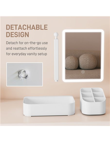 HOMCOM Makeup Mirror with Lights, Rechargeable Vanity Mirror w/ Touch Screen, 2 Lighting Modes and 180° Rotation, White - pic 171932 | FastDaddyshop