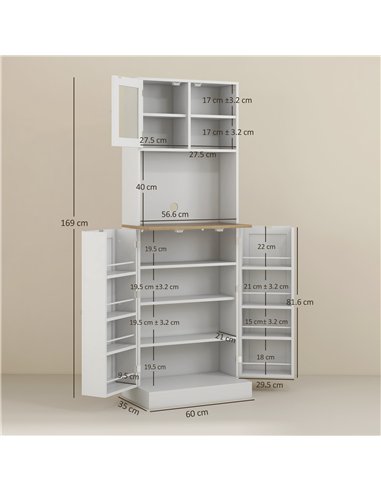 HOMCOM Two-Part Kitchen Storage Cabinet - White