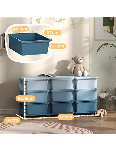 HOMCOM Kids Storage Unit, with Nine Drawers - Blue - pic 171962 | FastDaddyshop